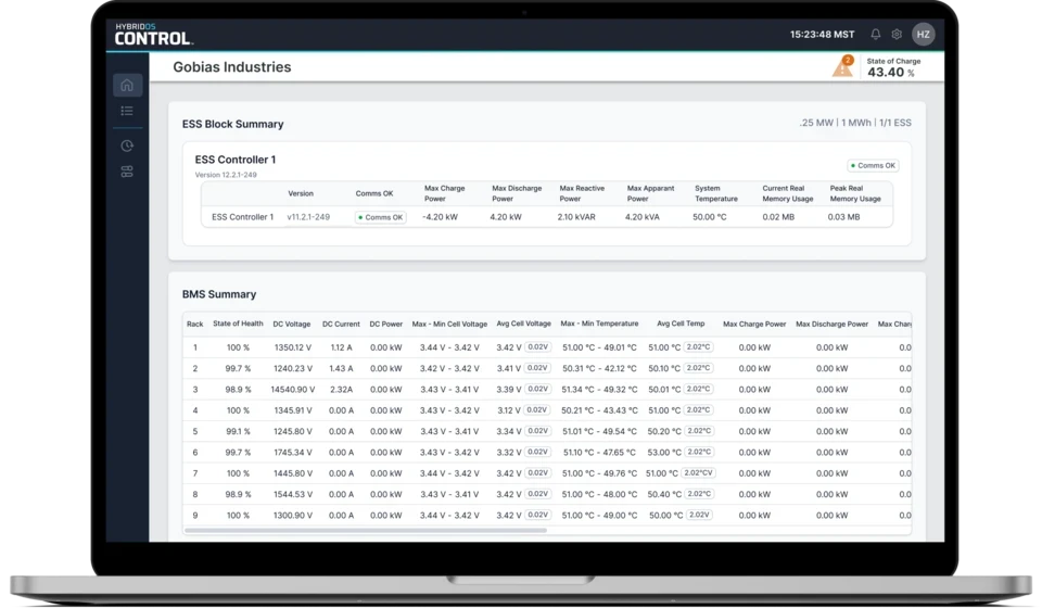 Screen mockup of FlexGen's HybridOS Control software