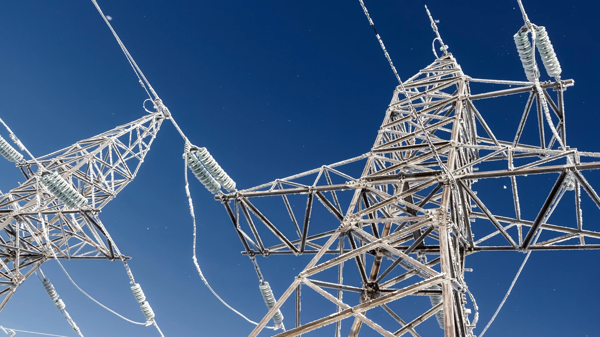 Power lines covered in ice