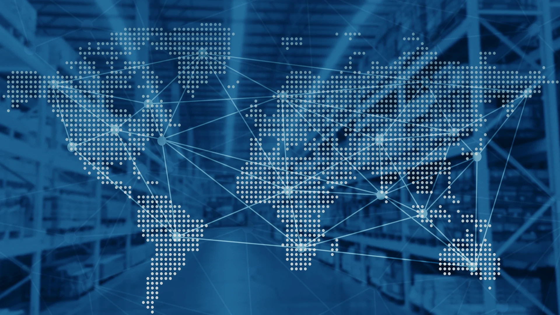 Warehouse with global dot map overlain 