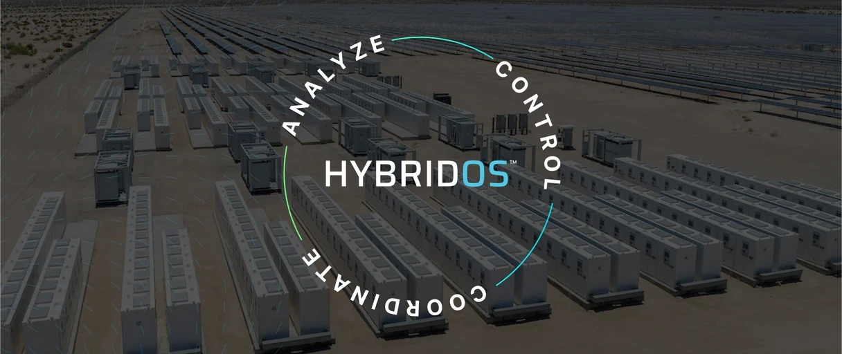Collage of HybridOS software products and BESS Solar farm