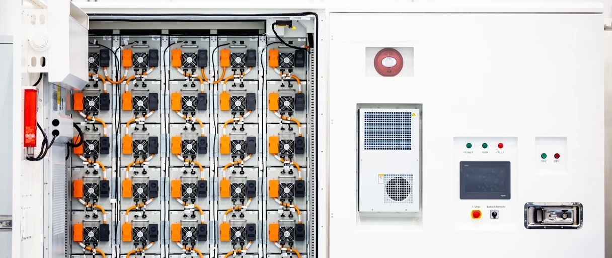 battery rack with cabinet door open