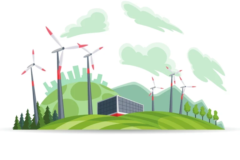 Illustration of renewable energy wind turbines