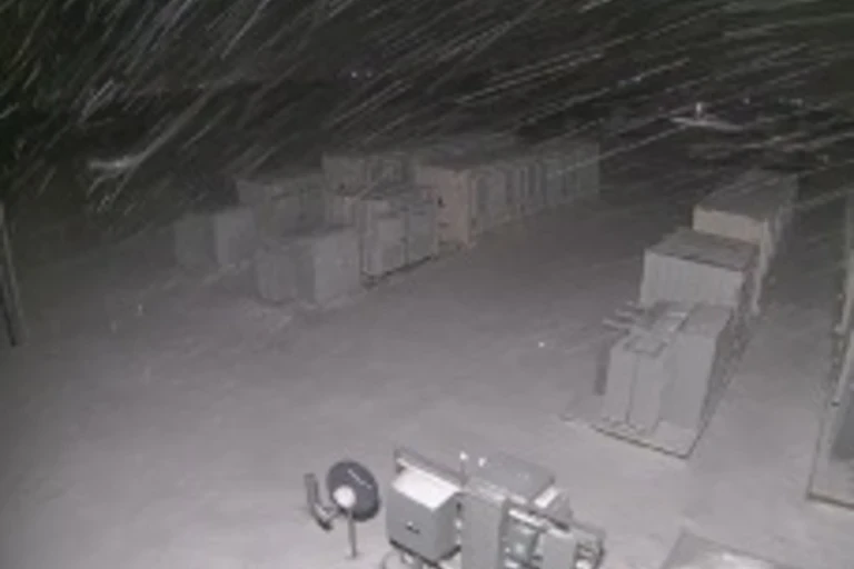 Camera footage of battery site during snowstorm