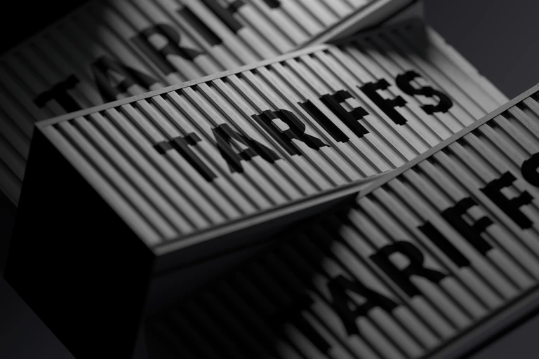 Shipping containers labeled tariff